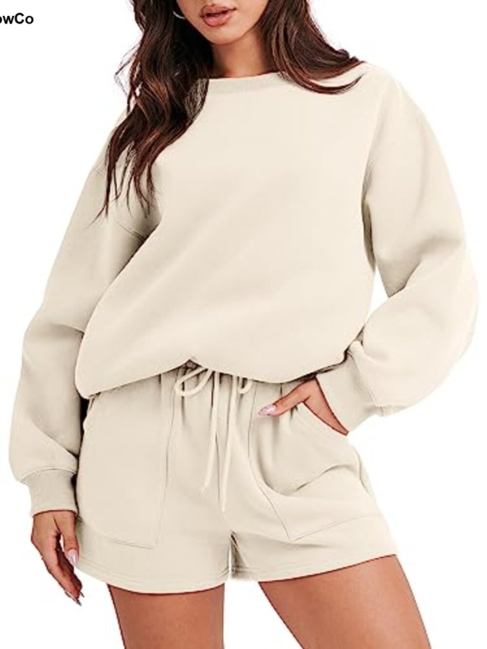 Women 2 Piece Lounge Set Crewneck Sweatshirt High Waisted Shorts